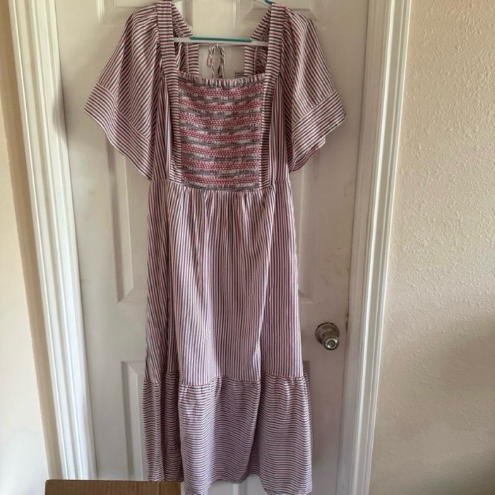 Old Navy fit & flare short sleeves striped tie-back midi dress - Picture 3 of 10